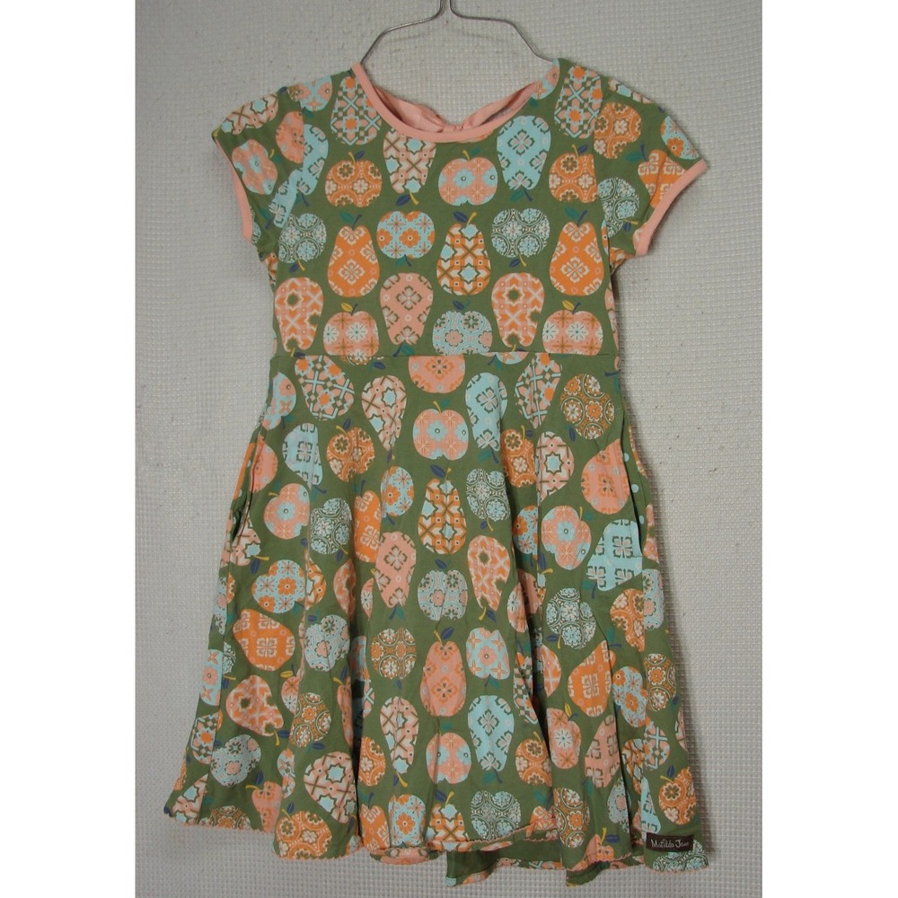 Matilda Jane Green Apples Pears Skater Dress Girls Sz 8 Whimsical Short Sleeve